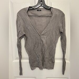 J. CREW Women’s Silver Metallic Lightweight Wool Blend Button Down Cardigan